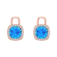 Nova diamond set earrings attachments set with a cushion shaped Swiss Blue Topaz Gardiner Brothers Rose Gold