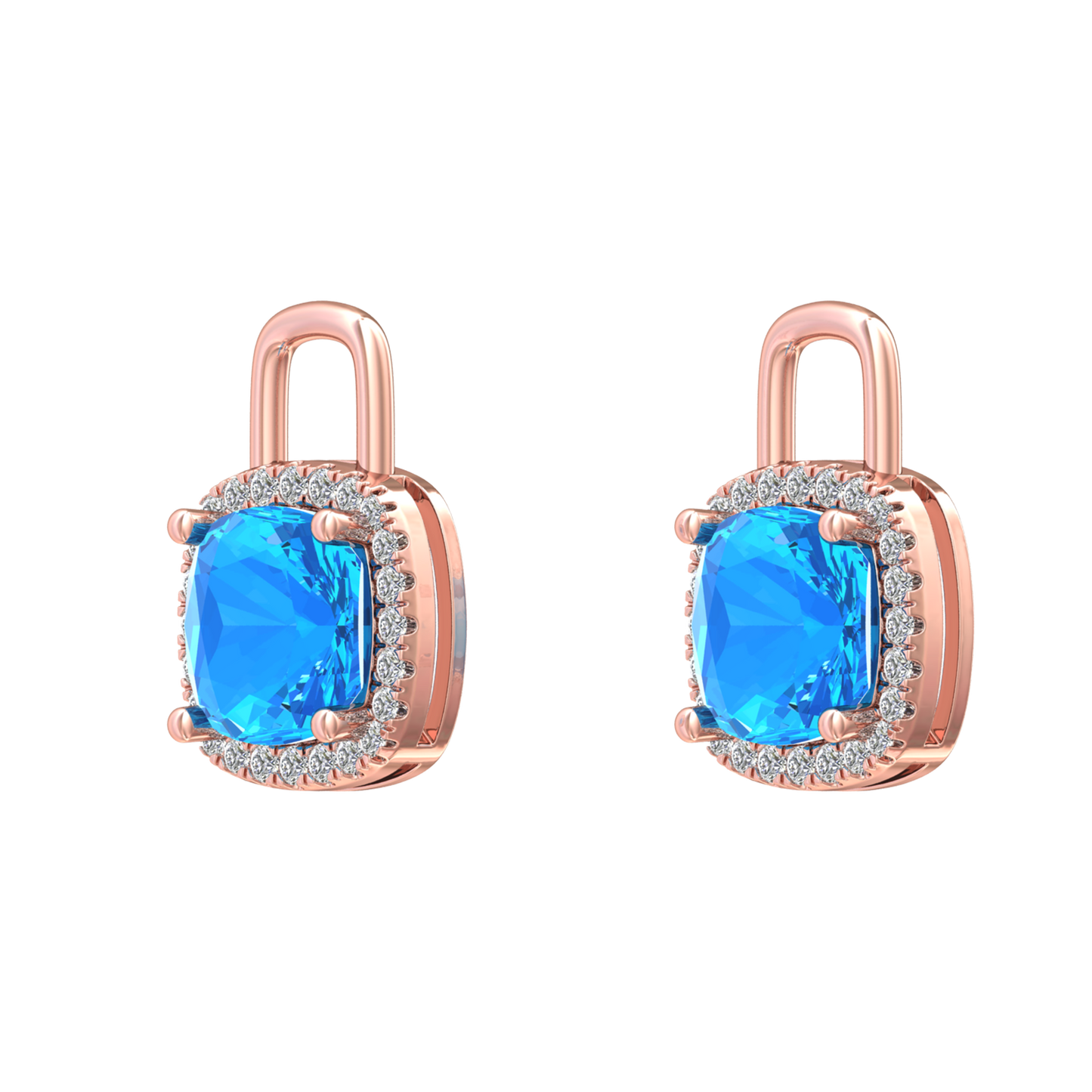 Nova diamond set earrings attachments set with a cushion shaped Swiss Blue Topaz Gardiner Brothers