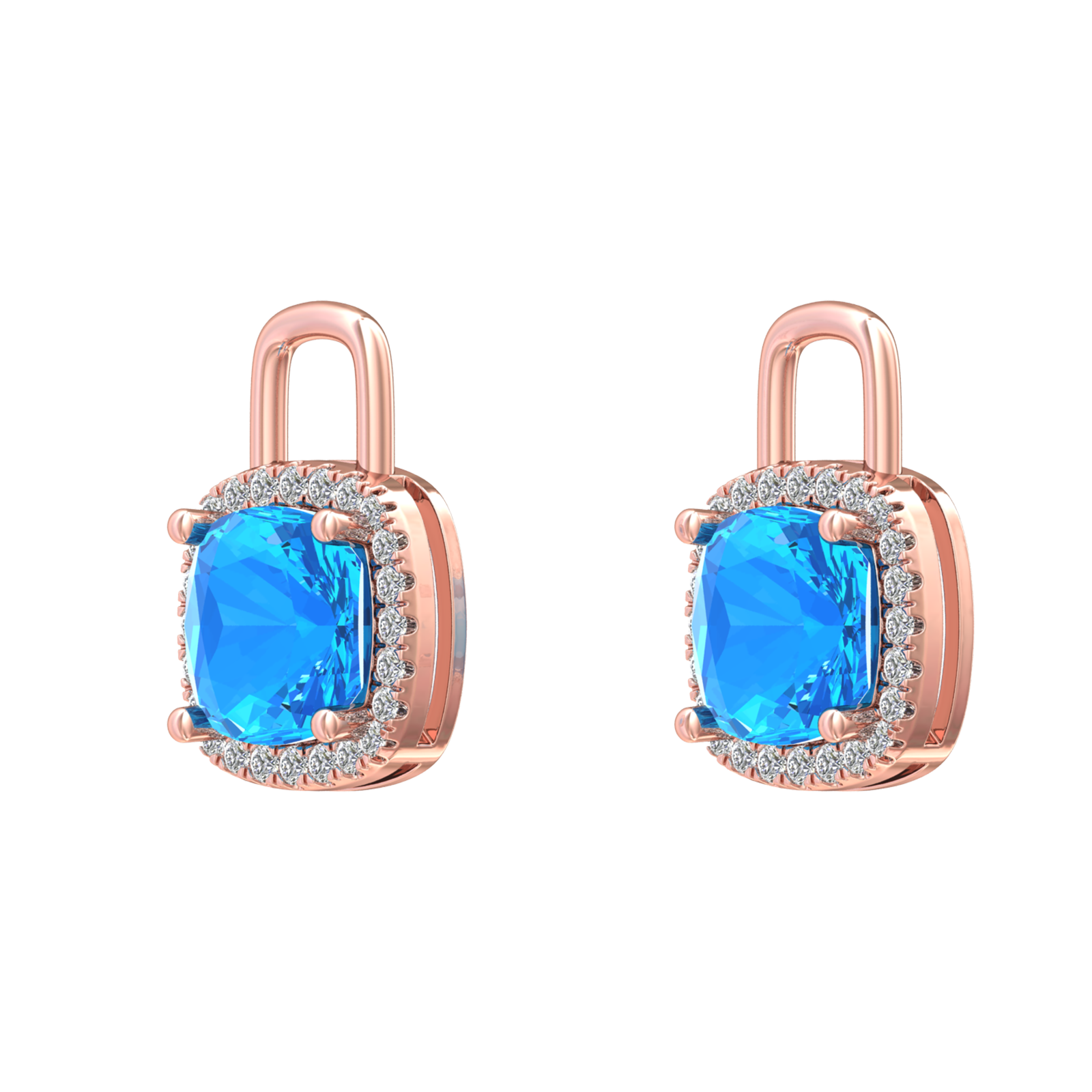 Nova diamond set earrings attachments set with a cushion shaped Swiss Blue Topaz Gardiner Brothers