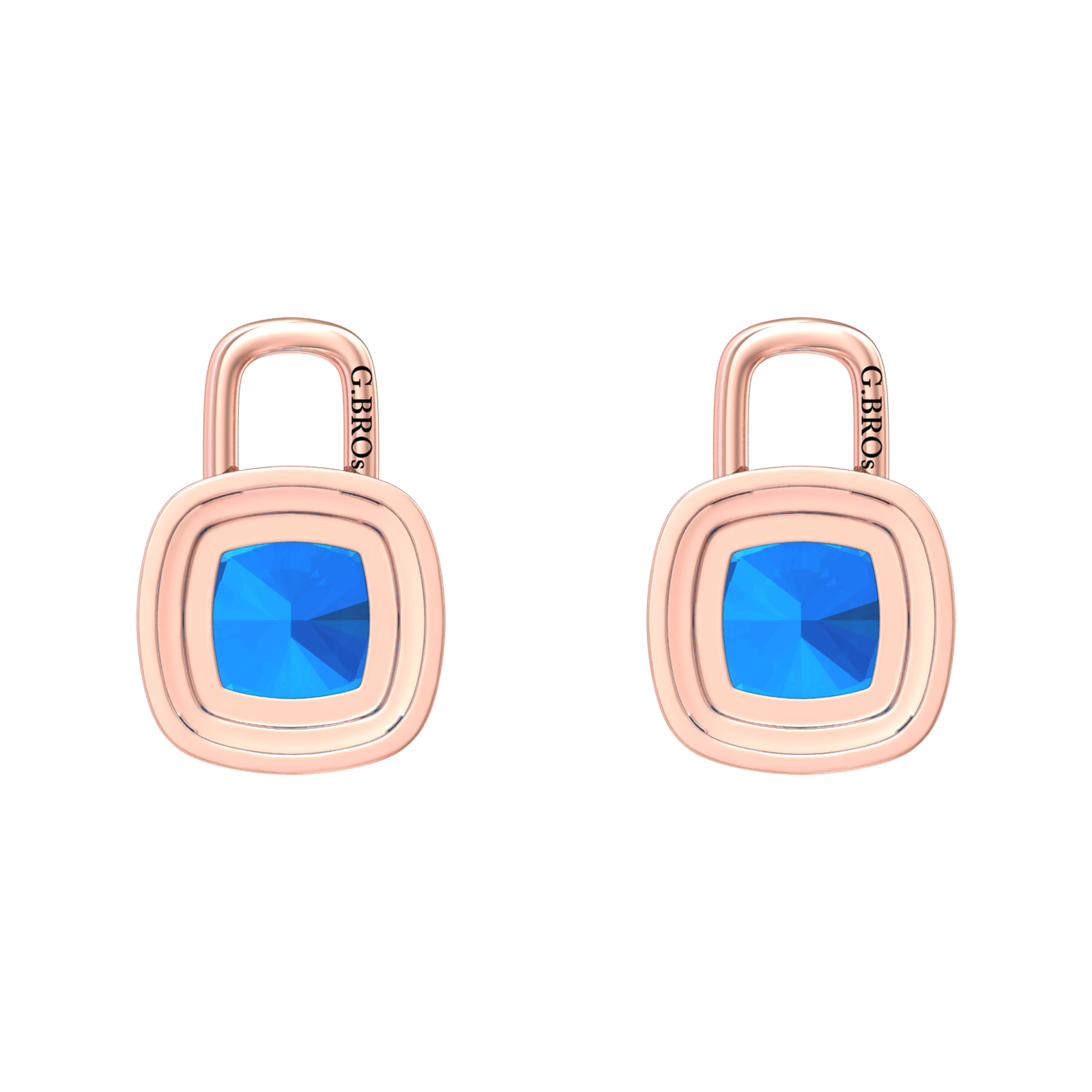 Nova diamond set earrings attachments set with a cushion shaped Swiss Blue Topaz Gardiner Brothers