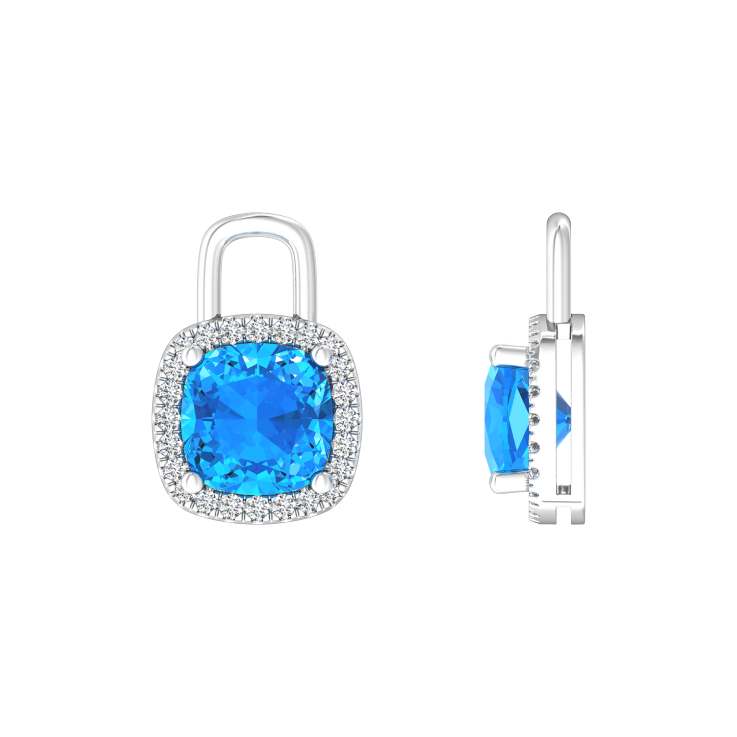 Nova diamond set earrings attachments set with a cushion shaped Swiss Blue Topaz Gardiner Brothers
