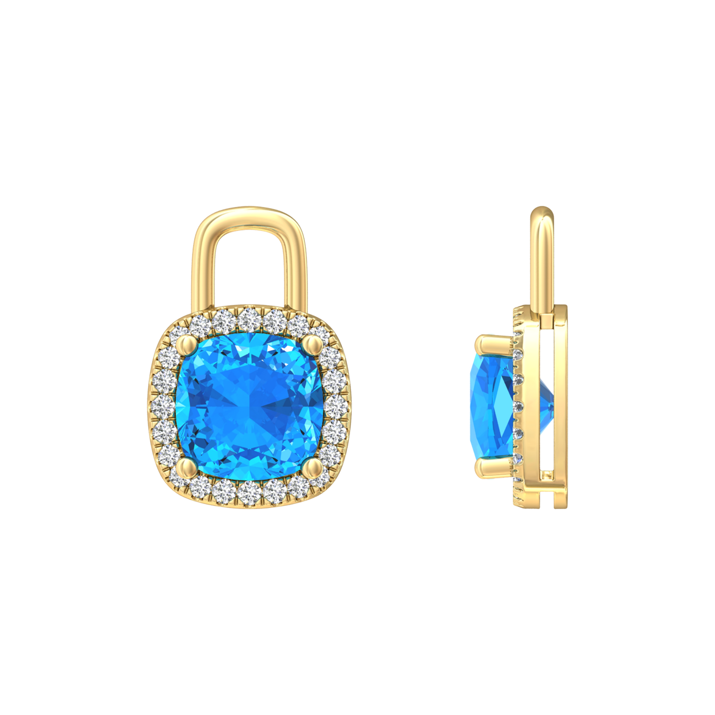 Nova diamond set earrings attachments set with a cushion shaped Swiss Blue Topaz Gardiner Brothers
