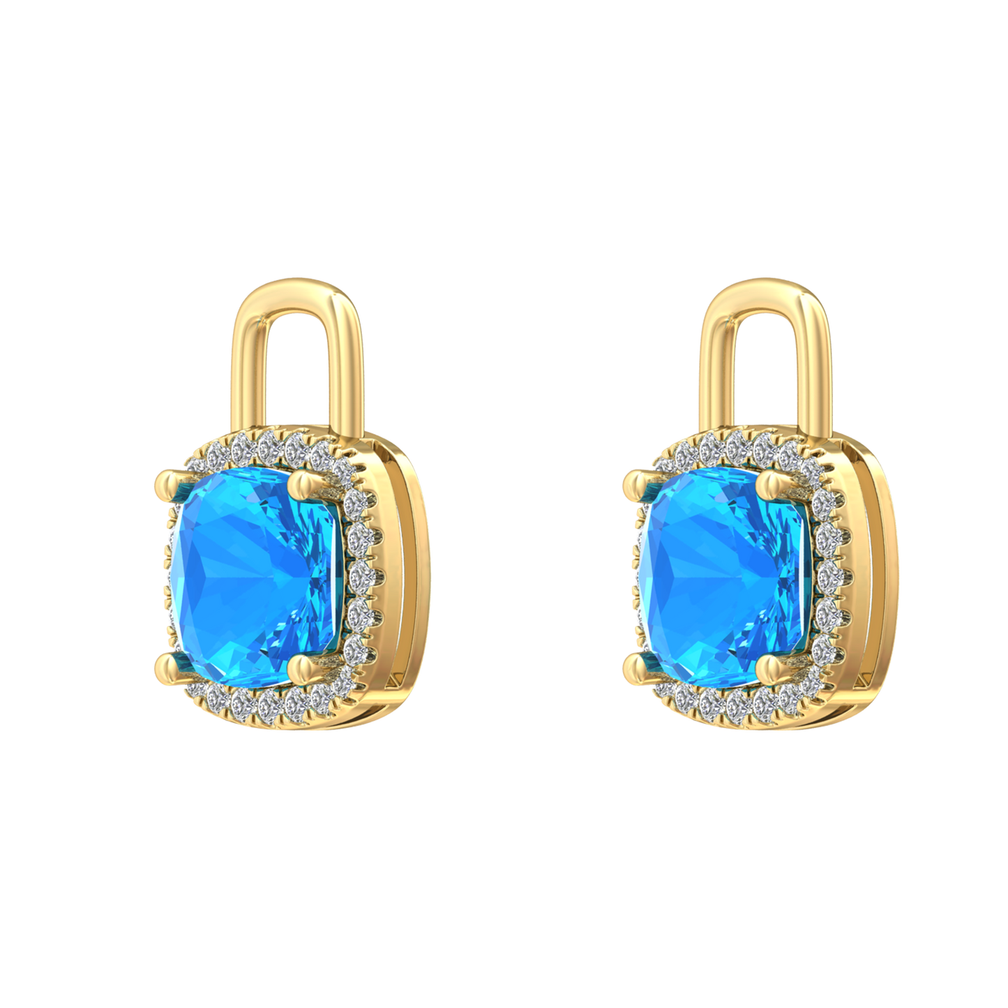 Nova diamond set earrings attachments set with a cushion shaped Swiss Blue Topaz Gardiner Brothers
