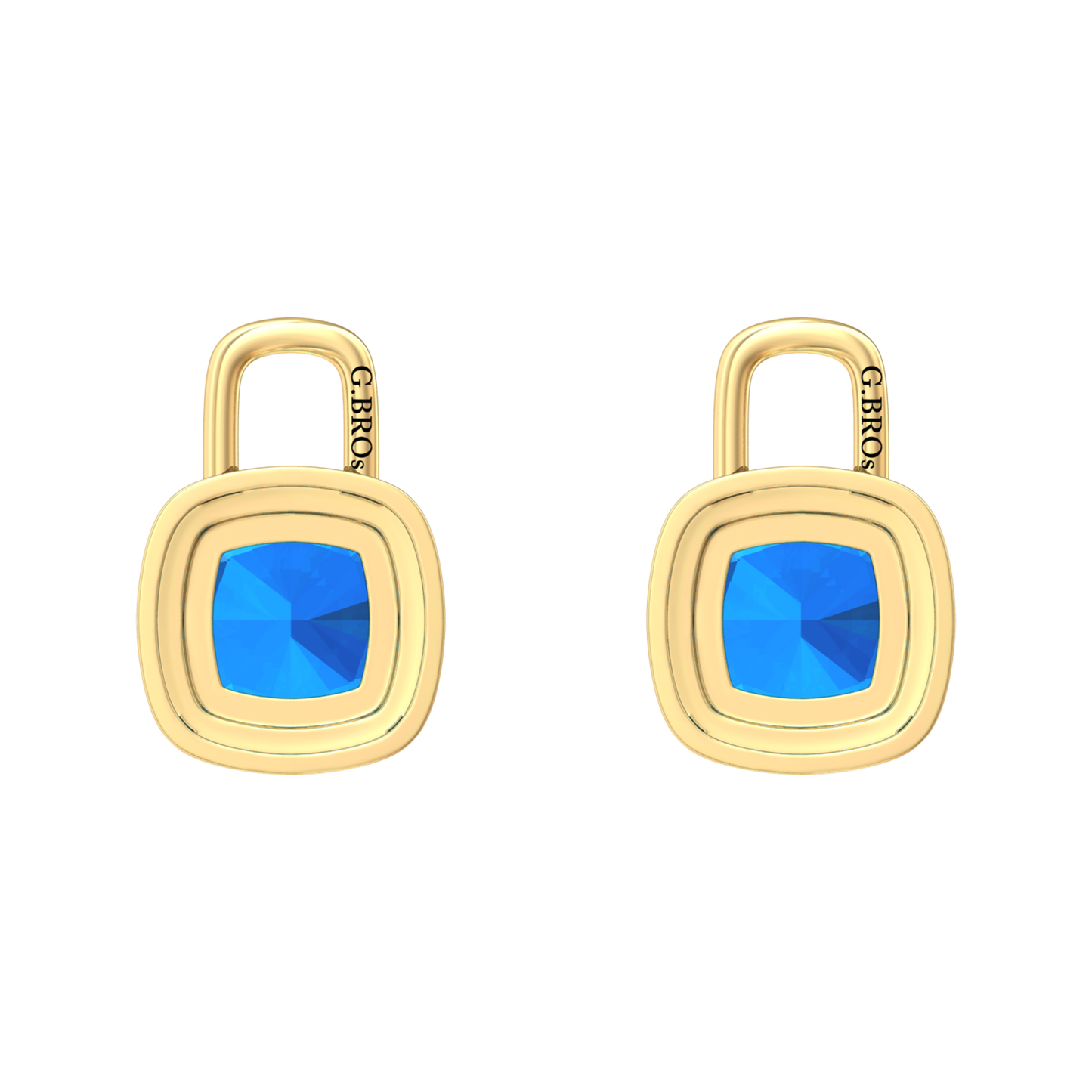 Nova diamond set earrings attachments set with a cushion shaped Swiss Blue Topaz Gardiner Brothers