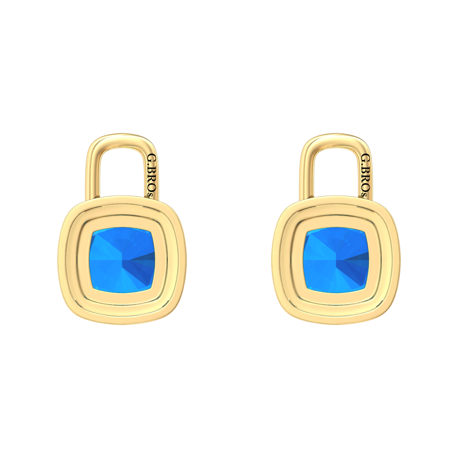 Nova diamond set earrings attachments set with a cushion shaped Swiss Blue Topaz Gardiner Brothers