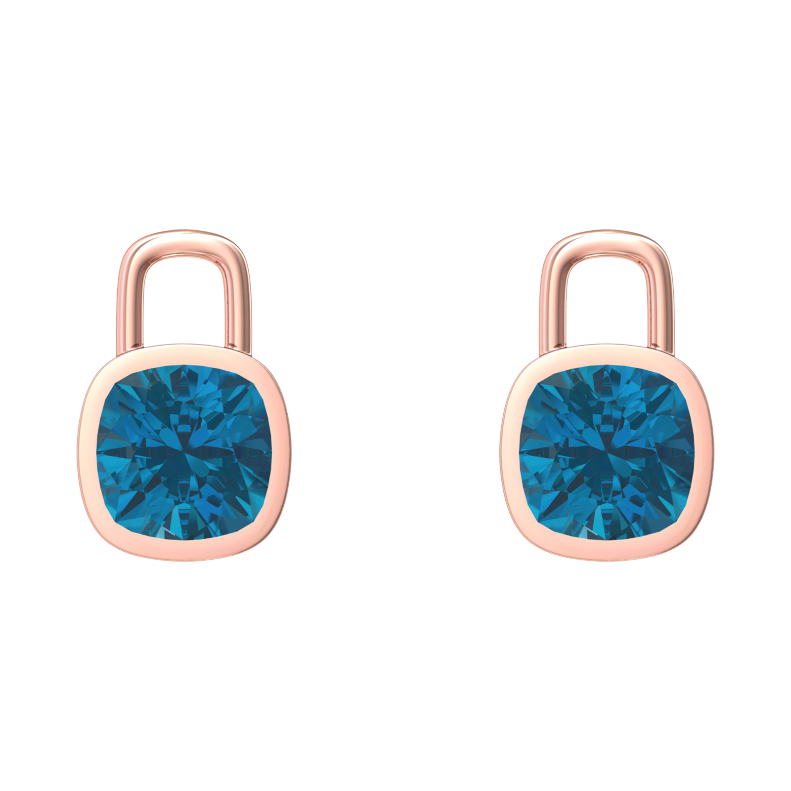 Nova earring attachments in a plain bezel setting with cushion shaped London Blue Topaz Gardiner Brothers