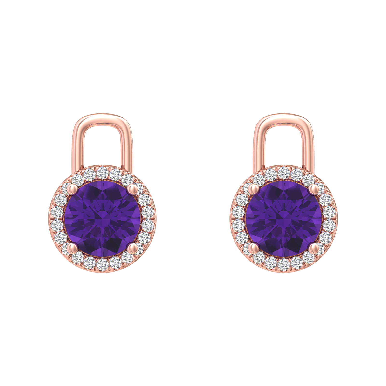 Nova diamond set earring attachments set with a round Amethyst Gardiner Brothers Rose Gold