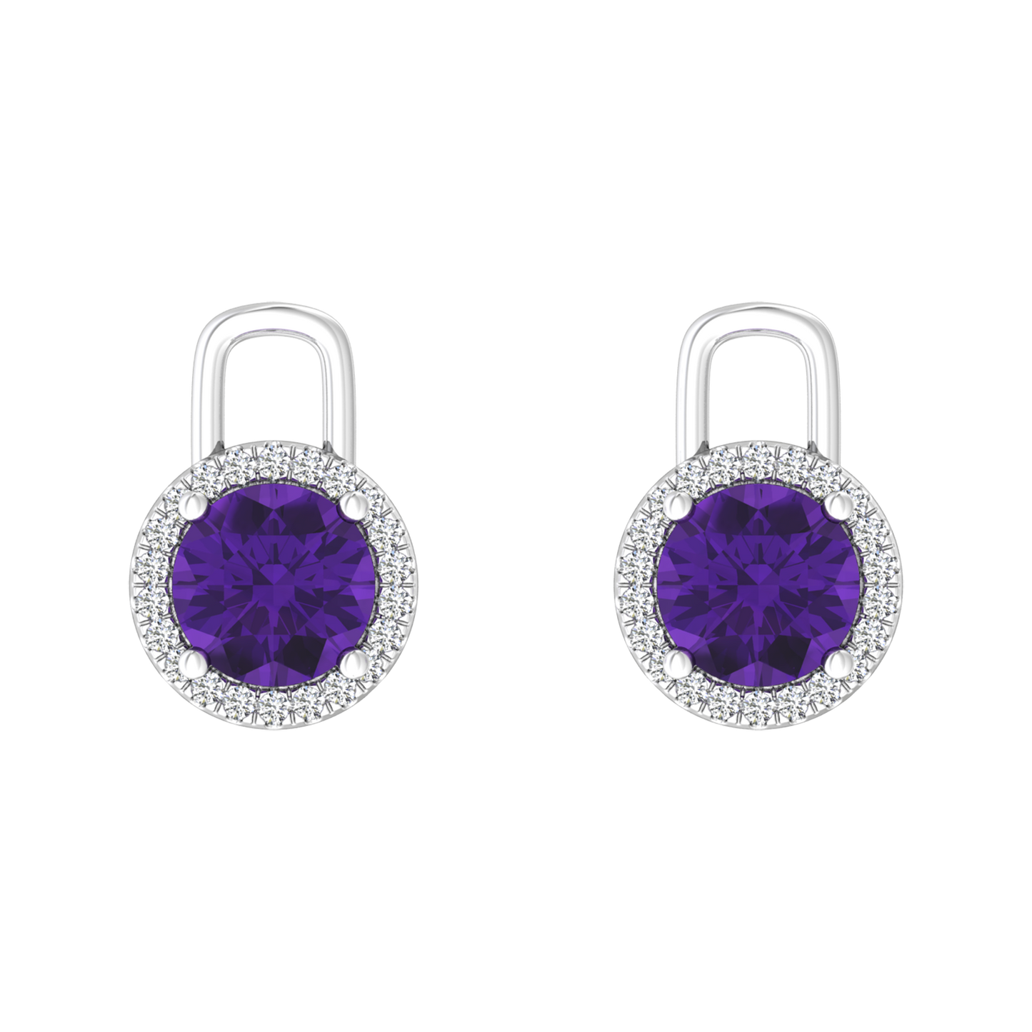 Nova diamond set earring attachments set with a round Amethyst Gardiner Brothers White Gold