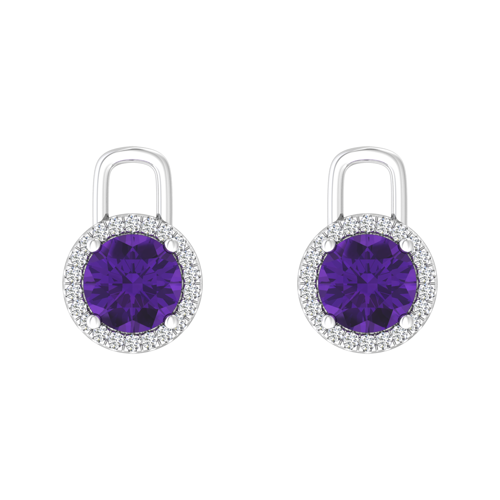 Nova diamond set earring attachments set with a round Amethyst Gardiner Brothers White Gold