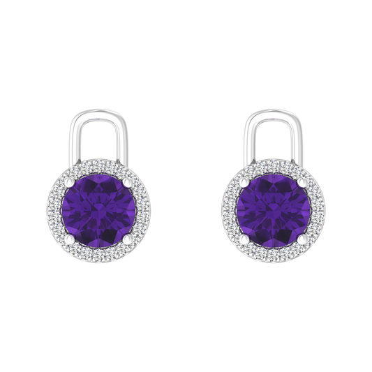 Nova diamond set earring attachments set with a round Amethyst Gardiner Brothers White Gold