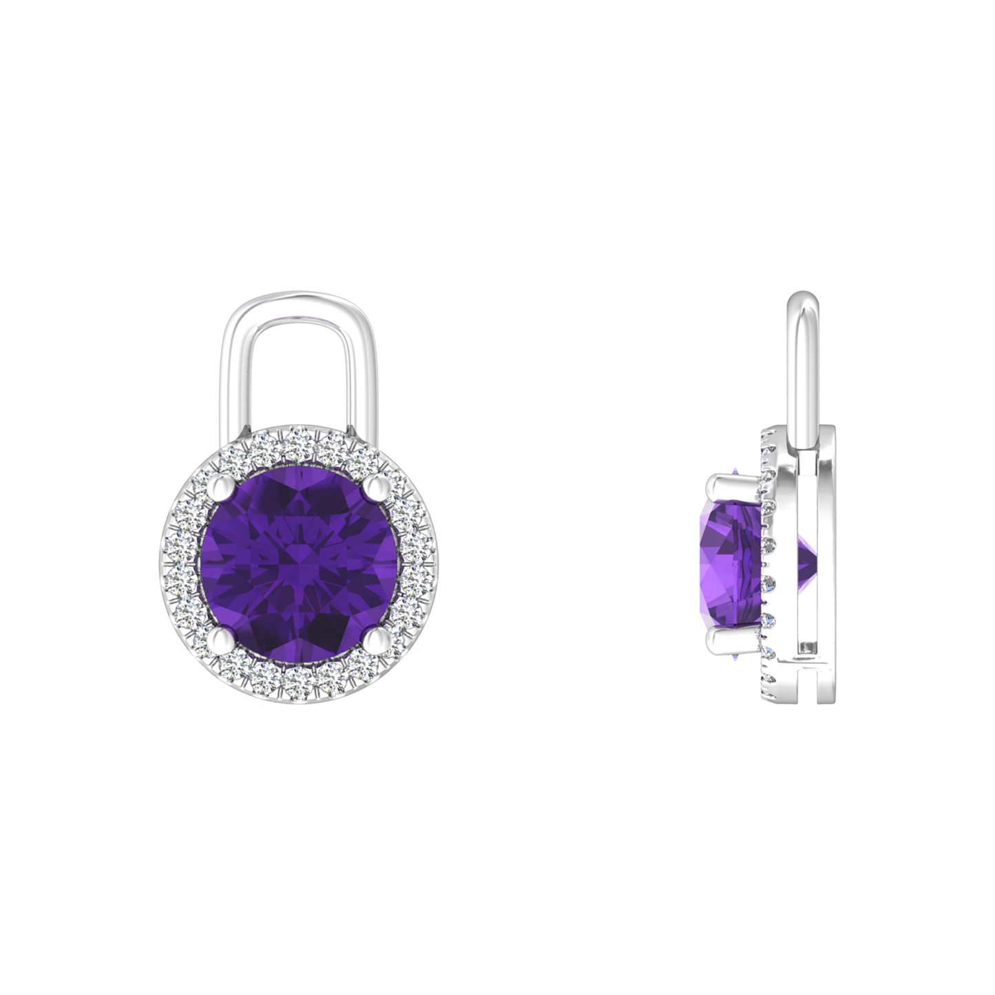 Nova diamond set earring attachments set with a round Amethyst Gardiner Brothers
