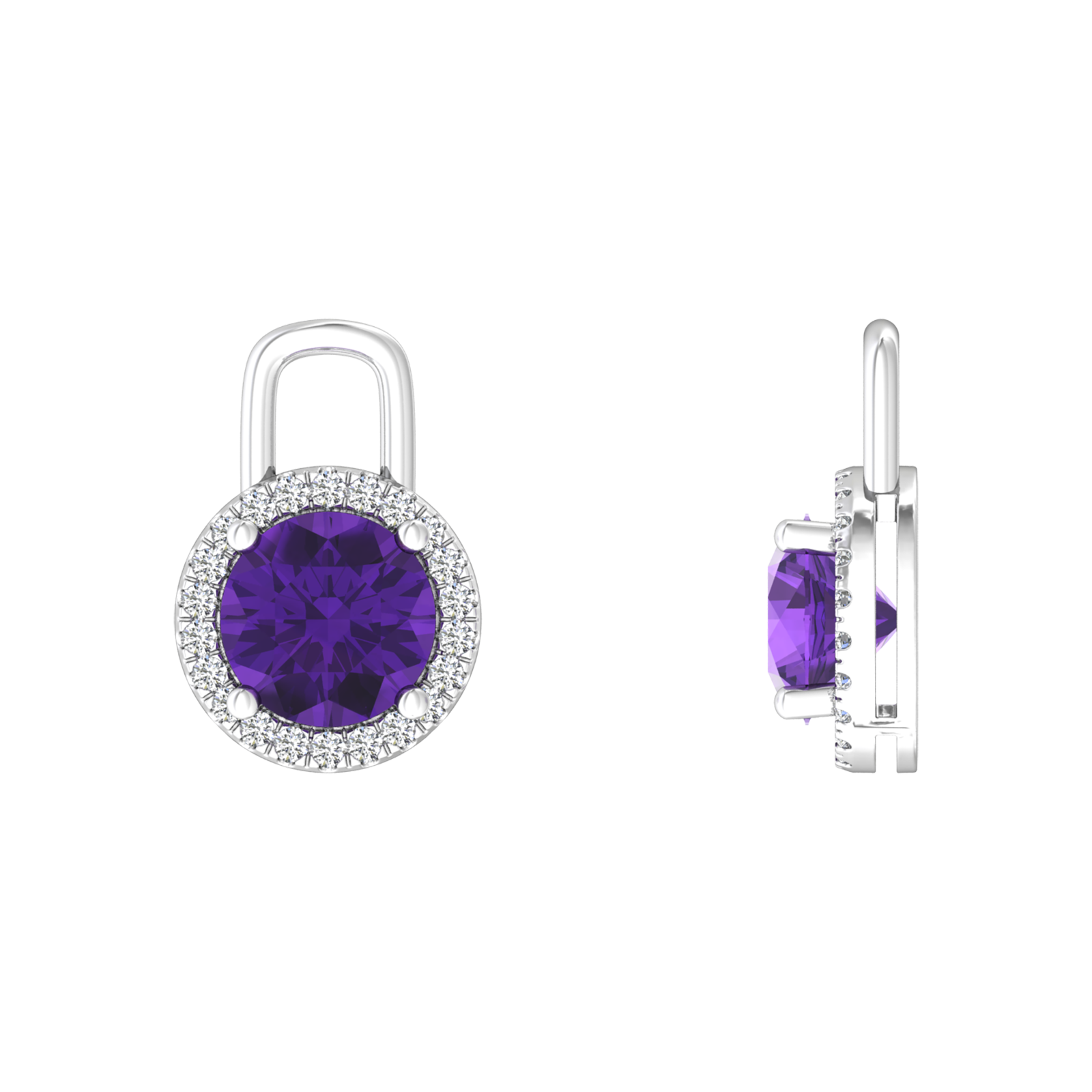 Nova diamond set earring attachments set with a round Amethyst Gardiner Brothers