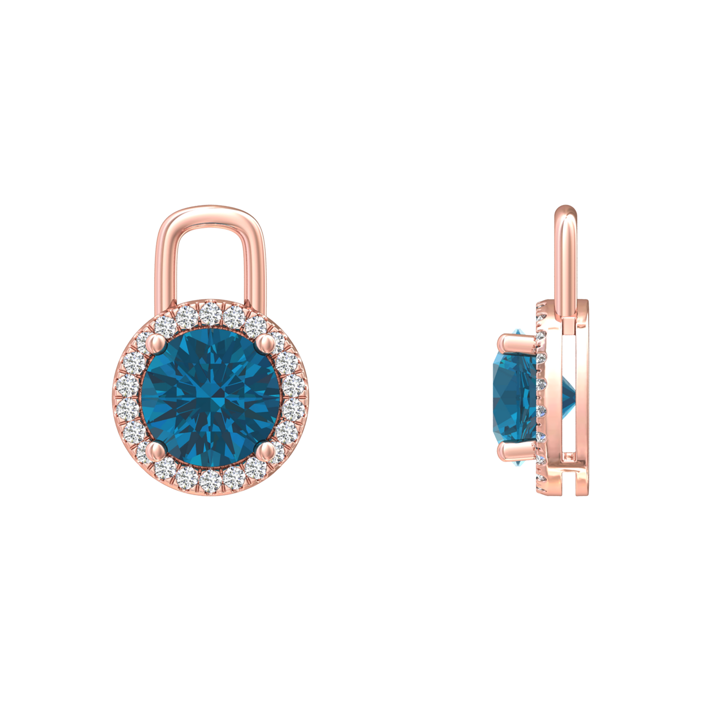 Nova diamond set earrings attachments set with a round London Blue Topaz Gardiner Brothers