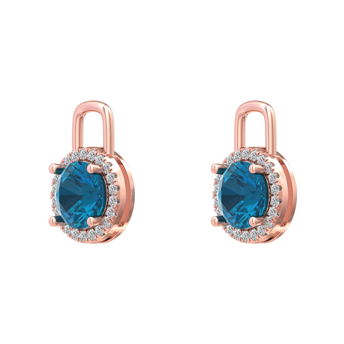 Nova diamond set earrings attachments set with a round London Blue Topaz Gardiner Brothers