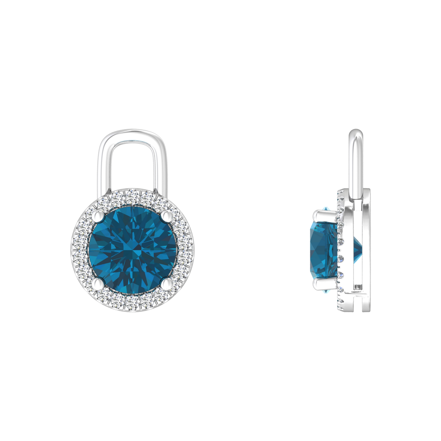 Nova diamond set earrings attachments set with a round London Blue Topaz Gardiner Brothers