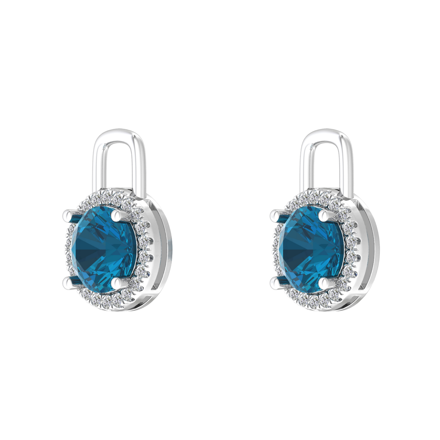 Nova diamond set earrings attachments set with a round London Blue Topaz Gardiner Brothers