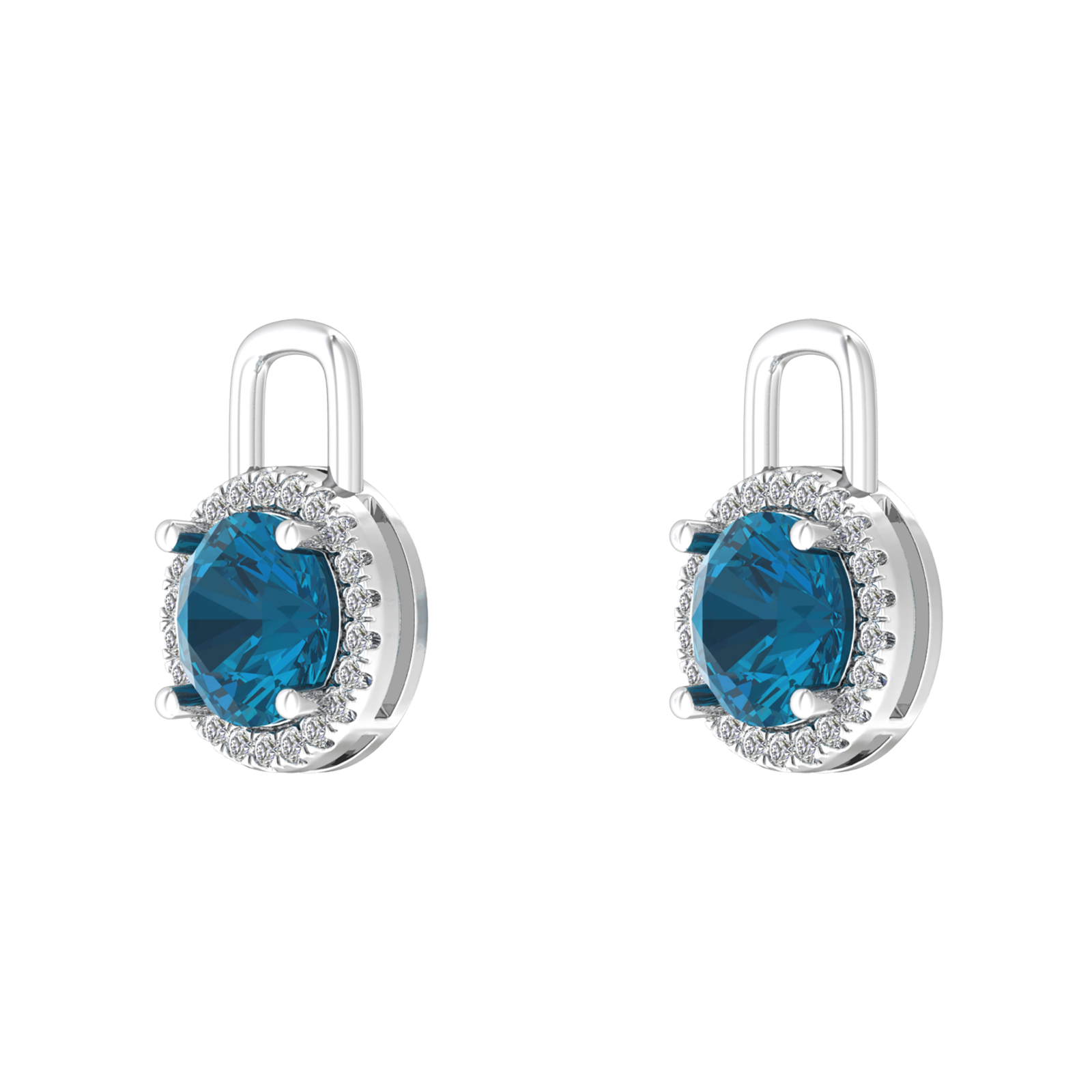 Nova diamond set earrings attachments set with a round London Blue Topaz Gardiner Brothers