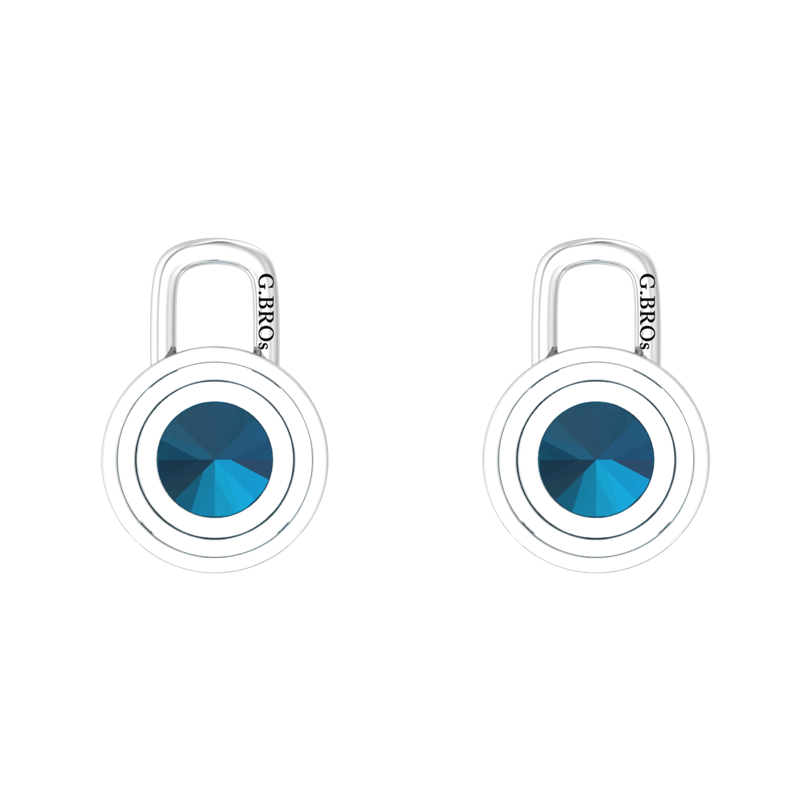 Nova diamond set earrings attachments set with a round London Blue Topaz Gardiner Brothers