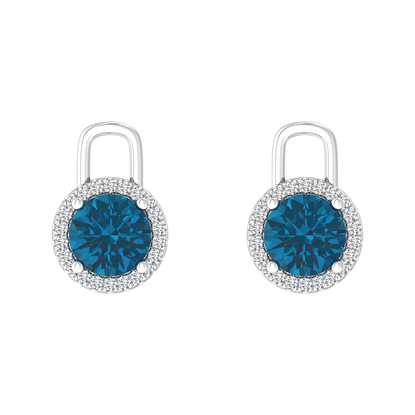 Nova diamond set earrings attachments set with a round London Blue Topaz Gardiner Brothers White Gold