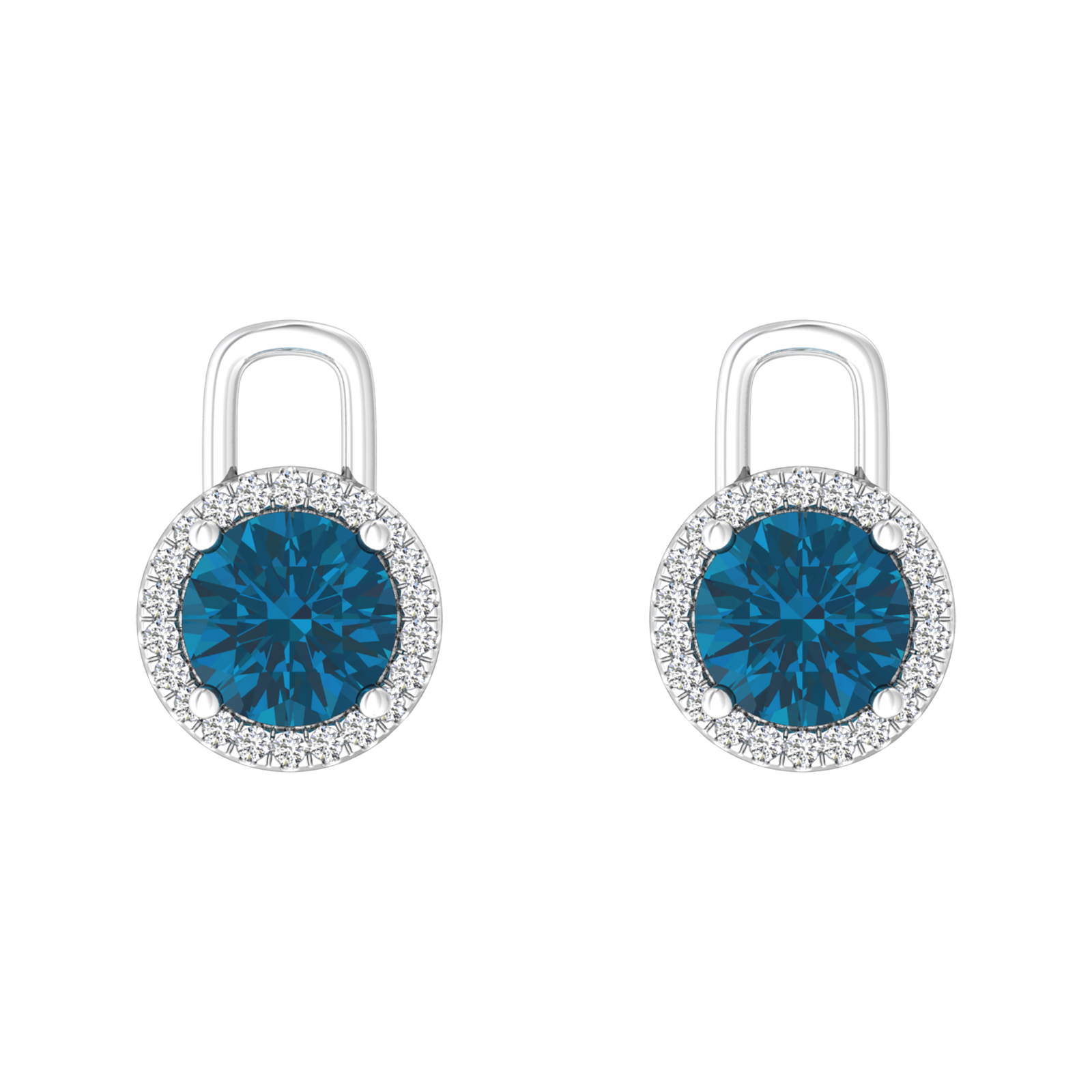 Nova diamond set earrings attachments set with a round London Blue Topaz Gardiner Brothers White Gold