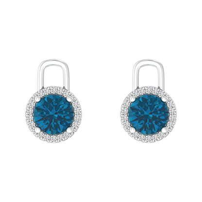 Nova diamond set earrings attachments set with a round London Blue Topaz Gardiner Brothers White Gold
