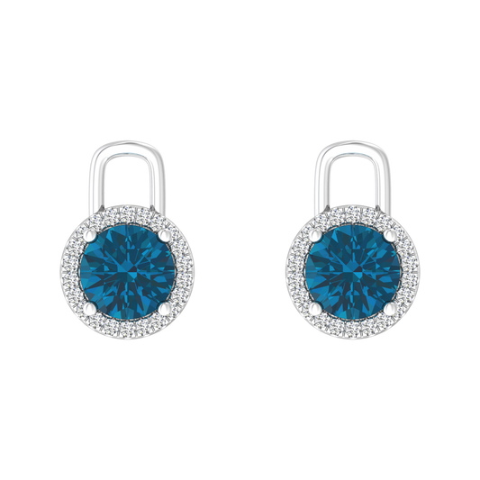 Nova diamond set earrings attachments set with a round London Blue Topaz Gardiner Brothers White Gold