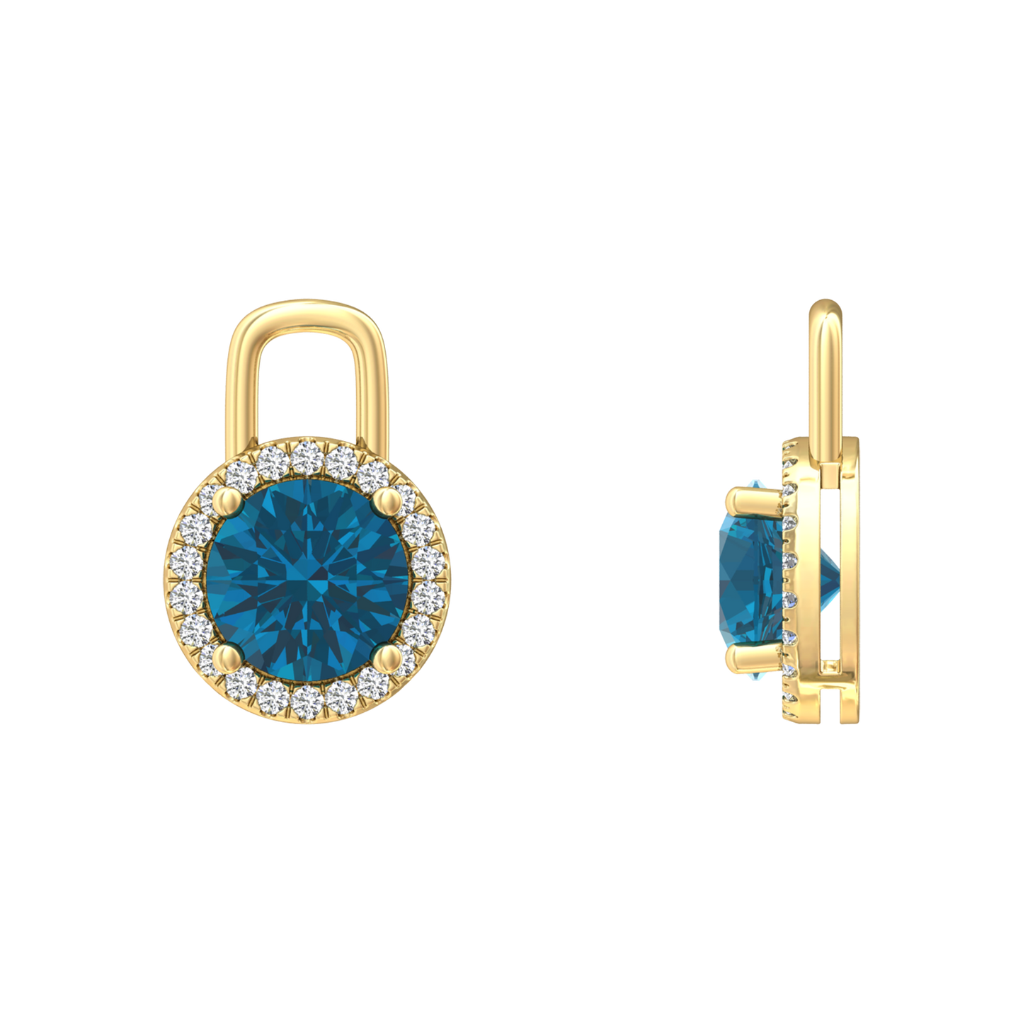 Nova diamond set earrings attachments set with a round London Blue Topaz Gardiner Brothers
