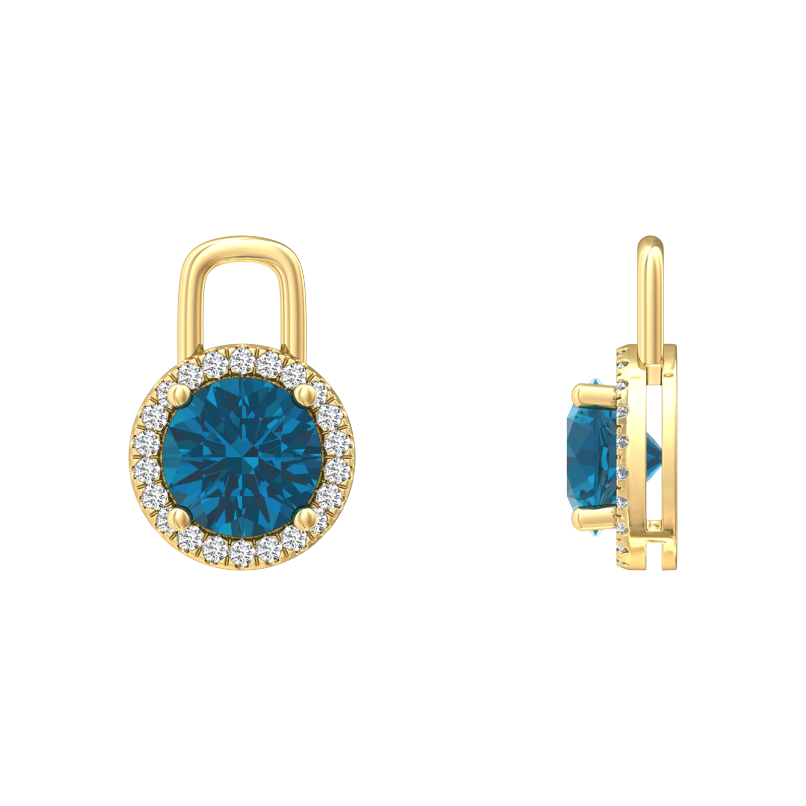 Nova diamond set earrings attachments set with a round London Blue Topaz Gardiner Brothers
