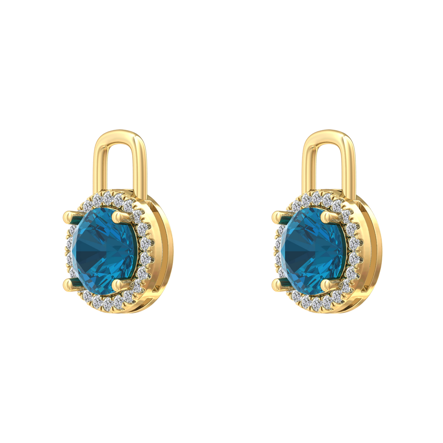 Nova diamond set earrings attachments set with a round London Blue Topaz Gardiner Brothers