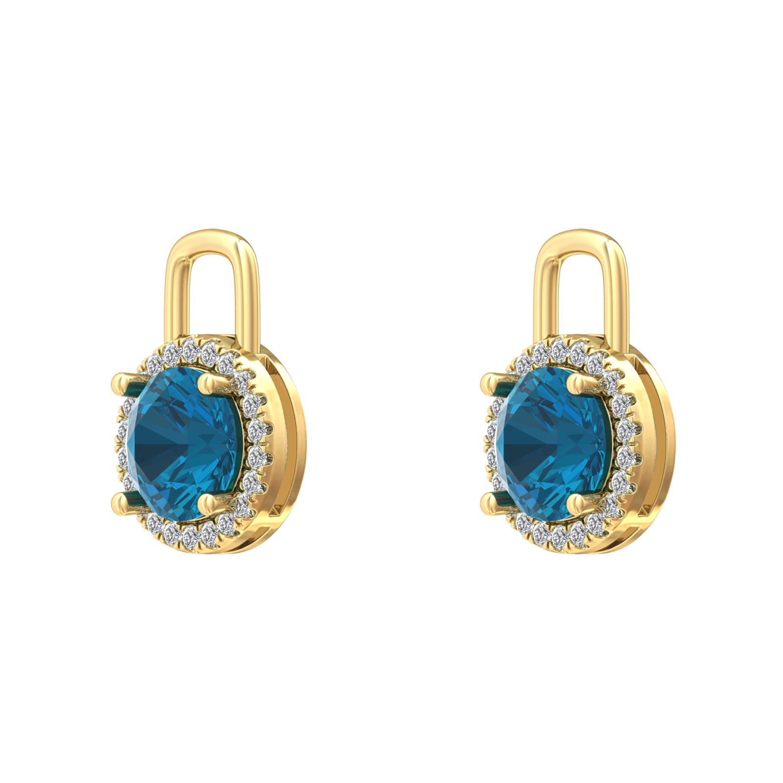 Nova diamond set earrings attachments set with a round London Blue Topaz Gardiner Brothers