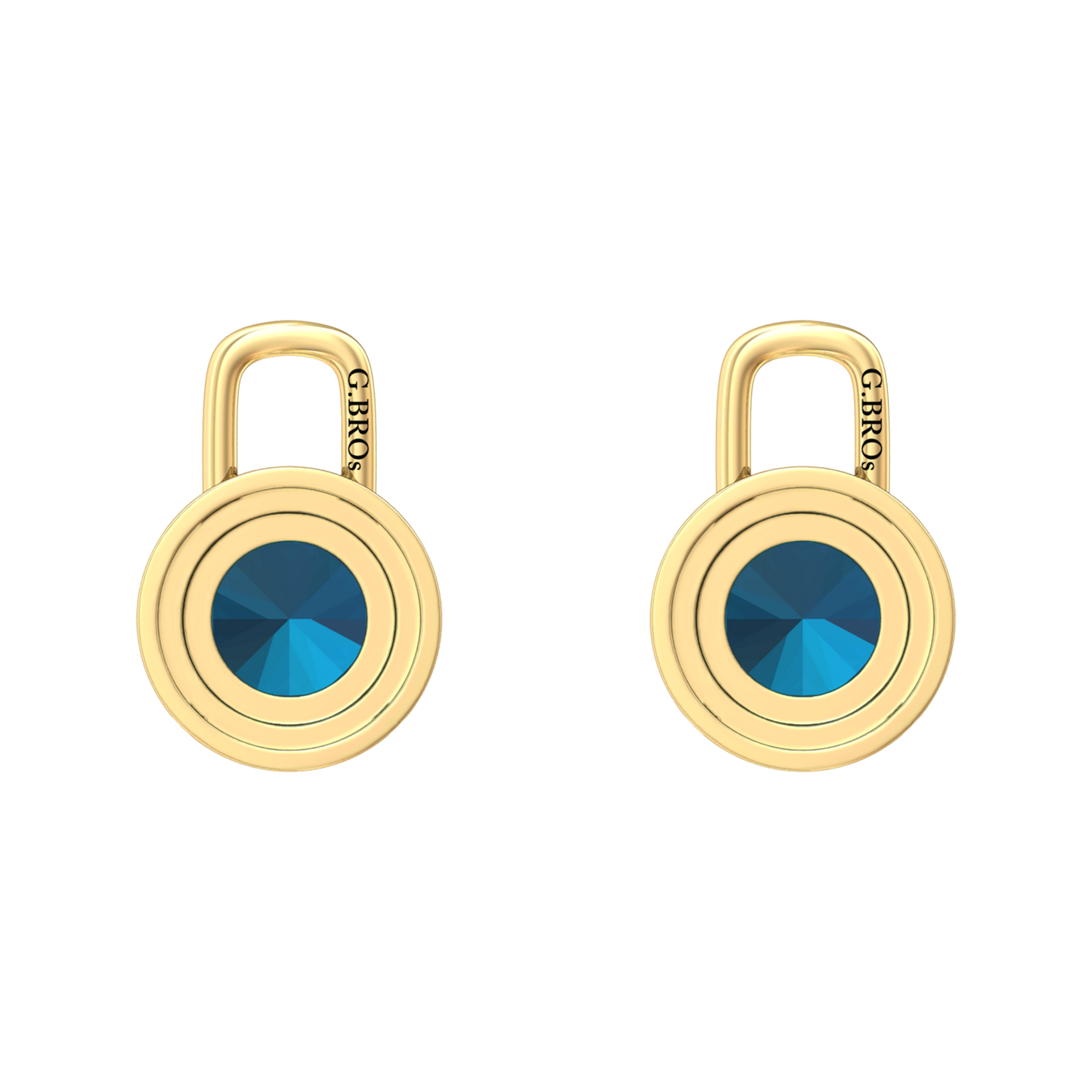 Nova diamond set earrings attachments set with a round London Blue Topaz Gardiner Brothers