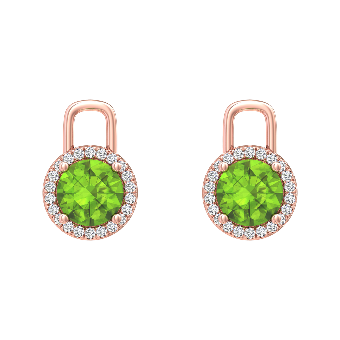 Nova diamond set earrings attachments set with a round Peridot Gardiner Brothers Rose Gold