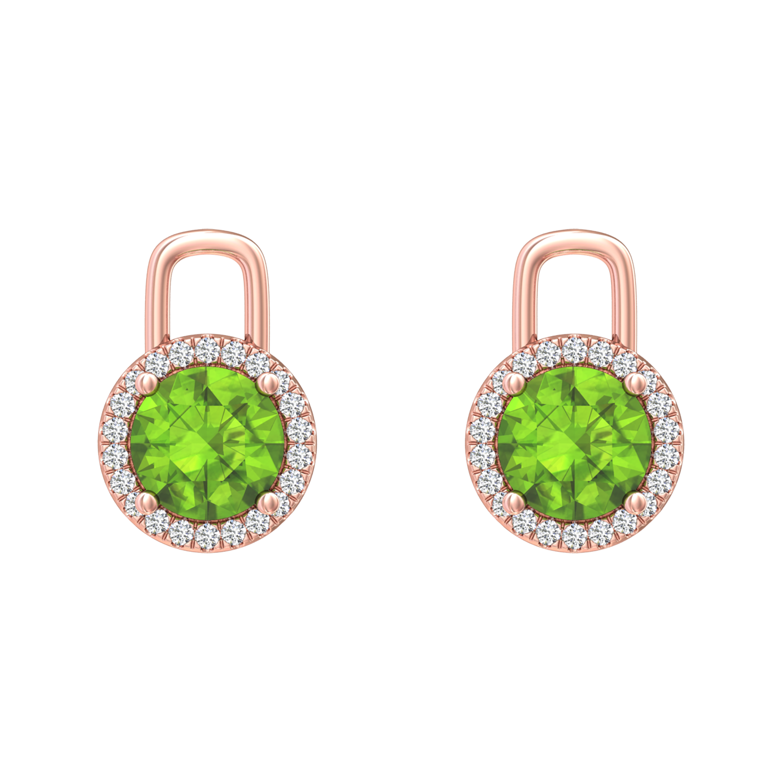 Nova diamond set earrings attachments set with a round Peridot Gardiner Brothers Rose Gold