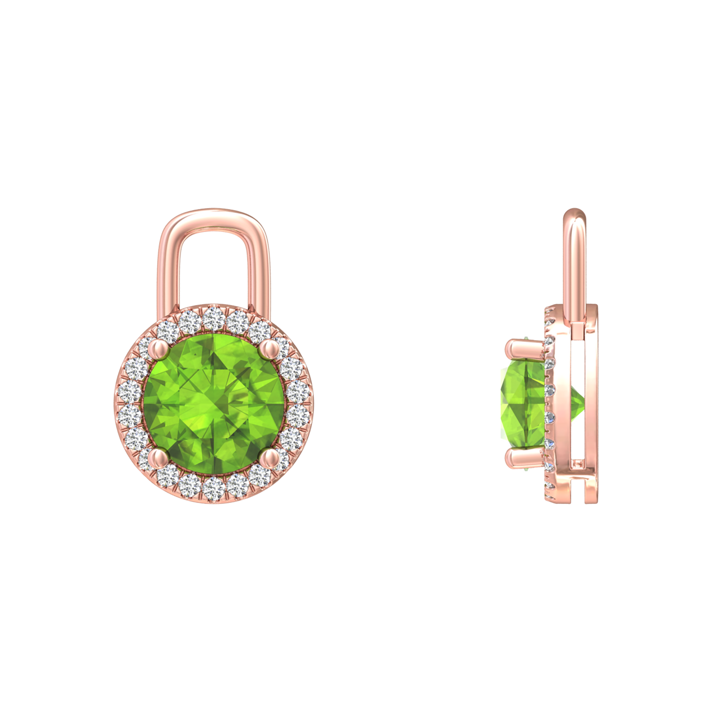 Nova diamond set earrings attachments set with a round Peridot Gardiner Brothers