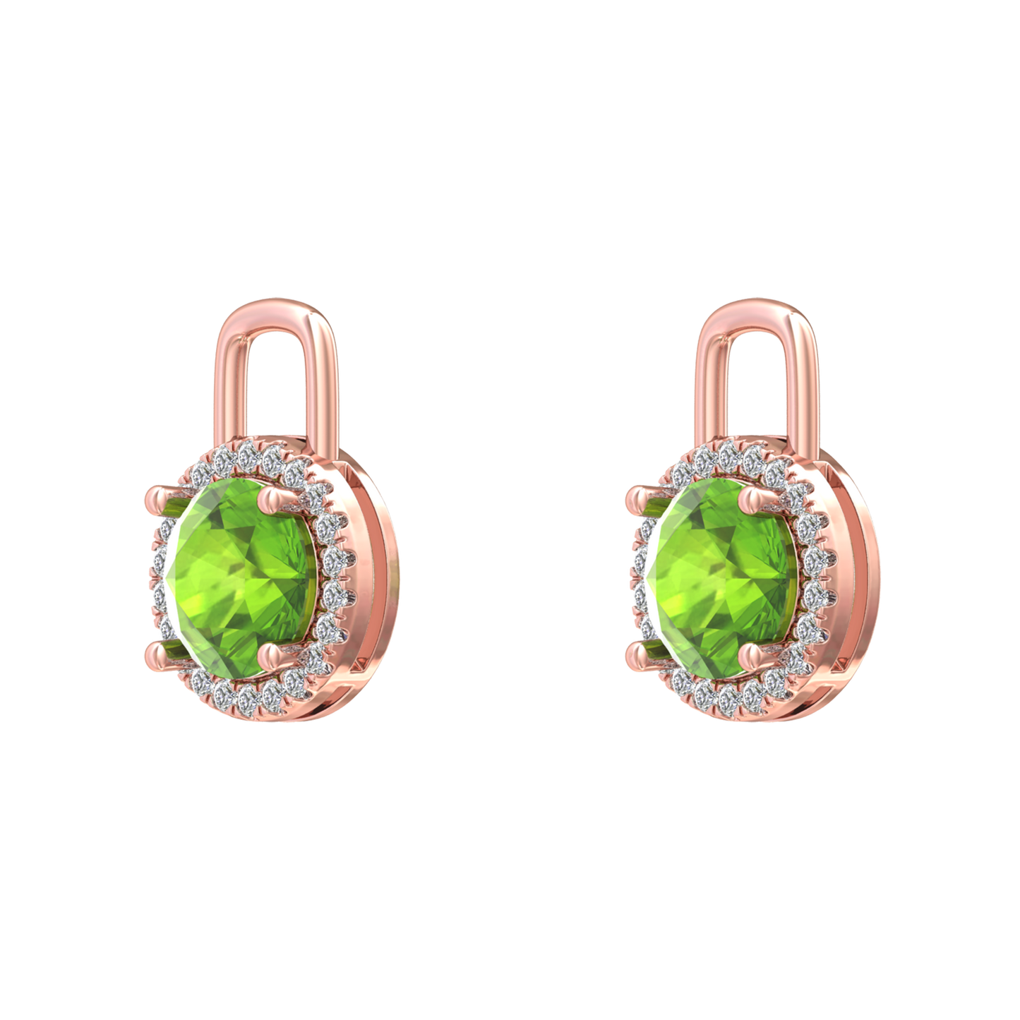 Nova diamond set earrings attachments set with a round Peridot Gardiner Brothers