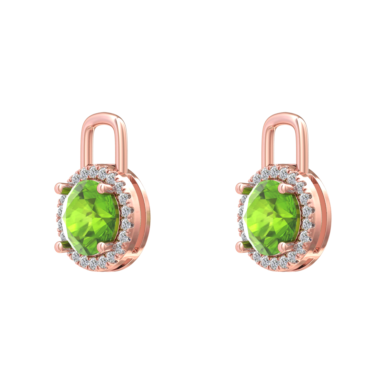 Nova diamond set earrings attachments set with a round Peridot Gardiner Brothers
