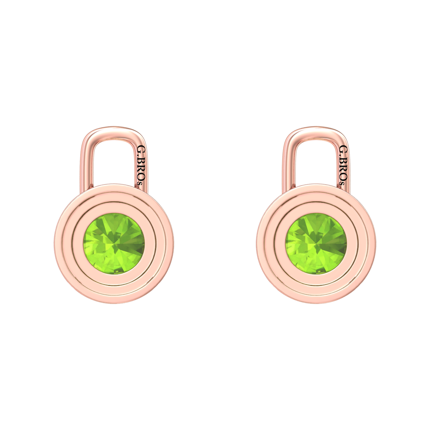 Nova diamond set earrings attachments set with a round Peridot Gardiner Brothers