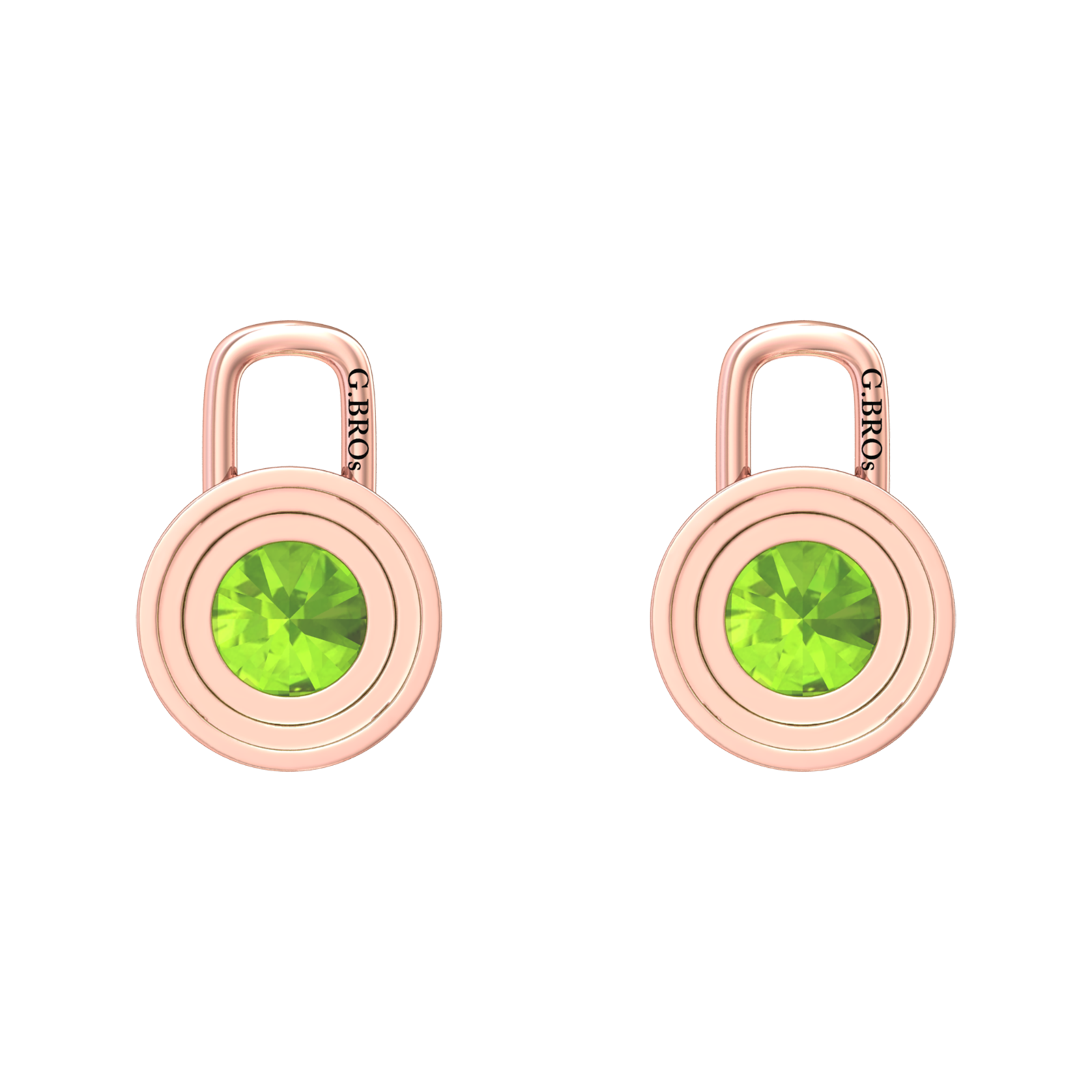 Nova diamond set earrings attachments set with a round Peridot Gardiner Brothers