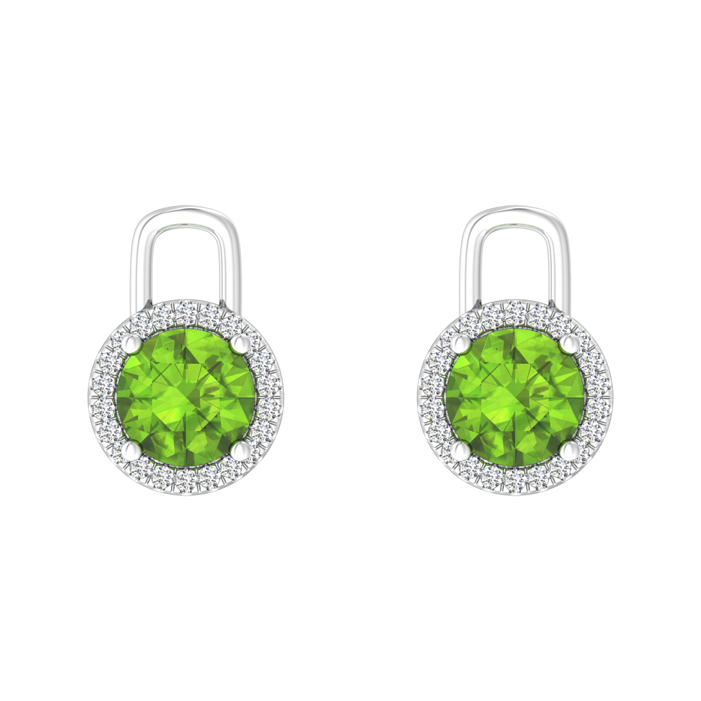 Nova diamond set earrings attachments set with a round Peridot Gardiner Brothers White Gold