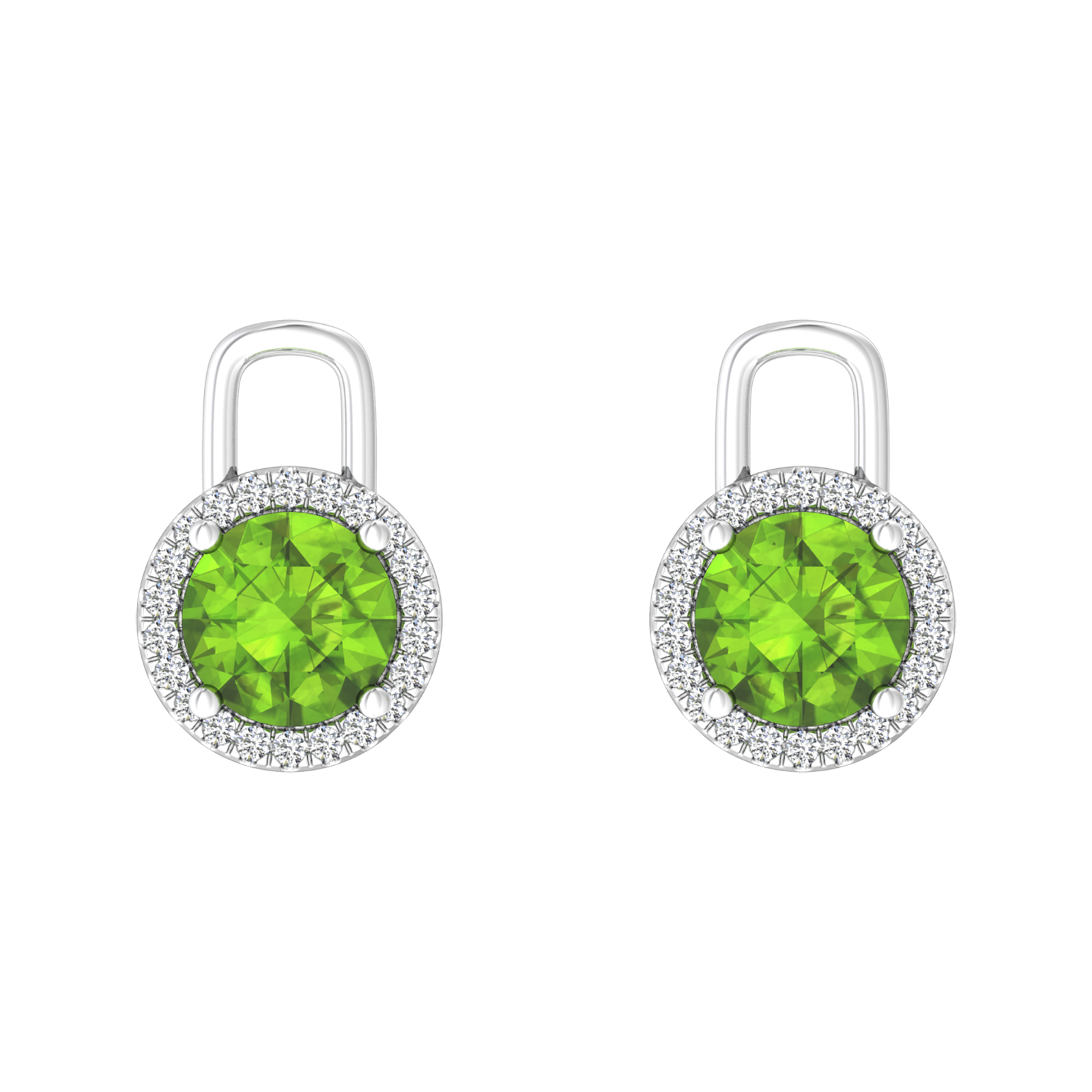 Nova diamond set earrings attachments set with a round Peridot Gardiner Brothers White Gold