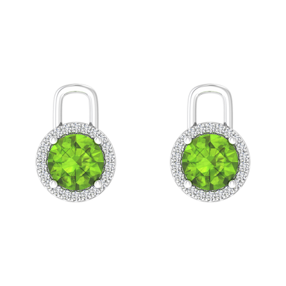 Nova diamond set earrings attachments set with a round Peridot Gardiner Brothers White Gold