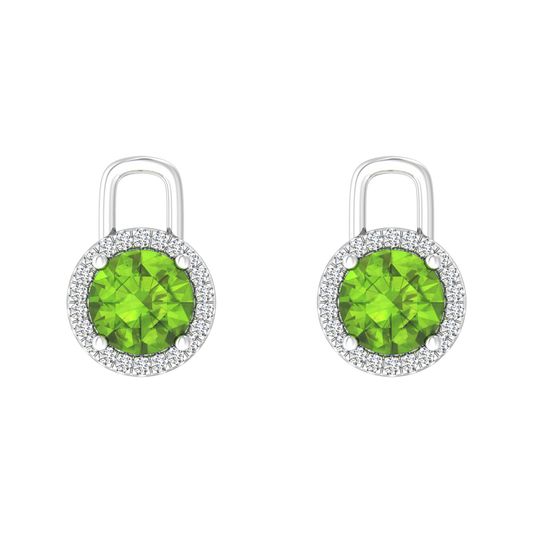 Nova diamond set earrings attachments set with a round Peridot Gardiner Brothers White Gold