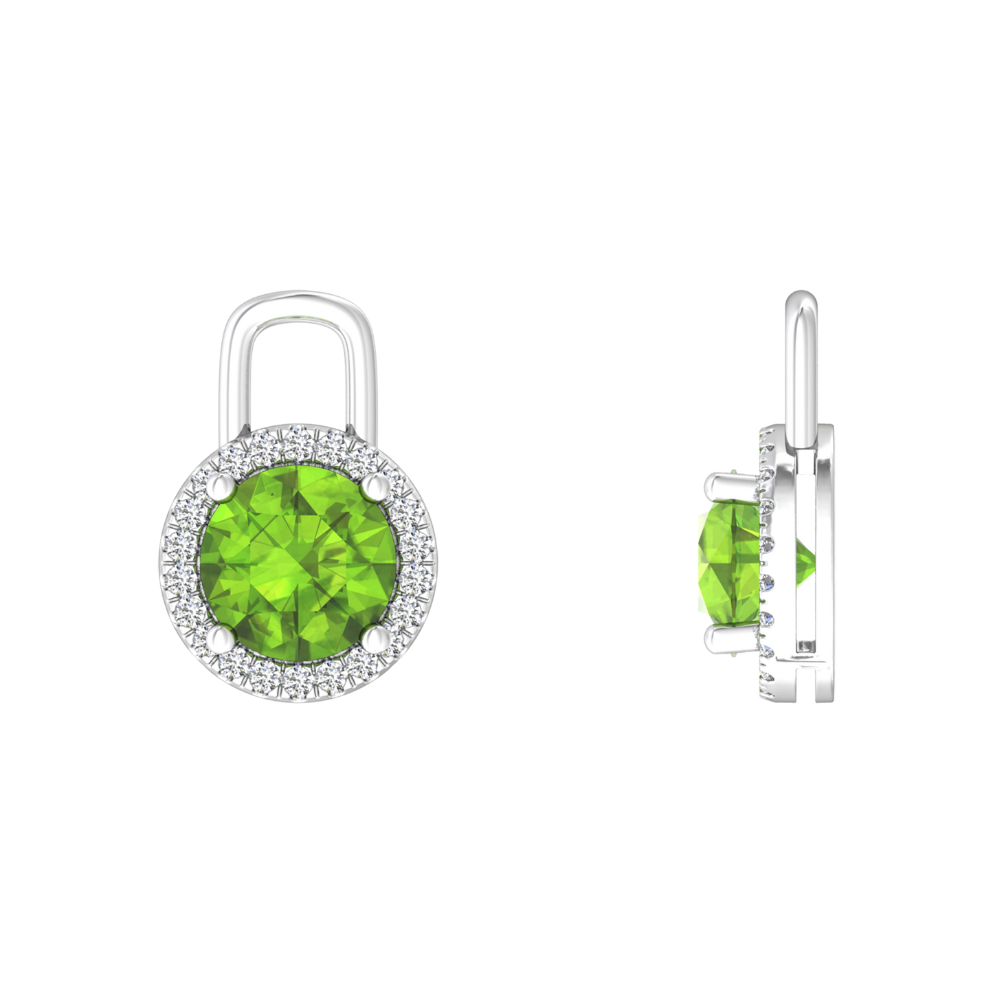 Nova diamond set earrings attachments set with a round Peridot Gardiner Brothers