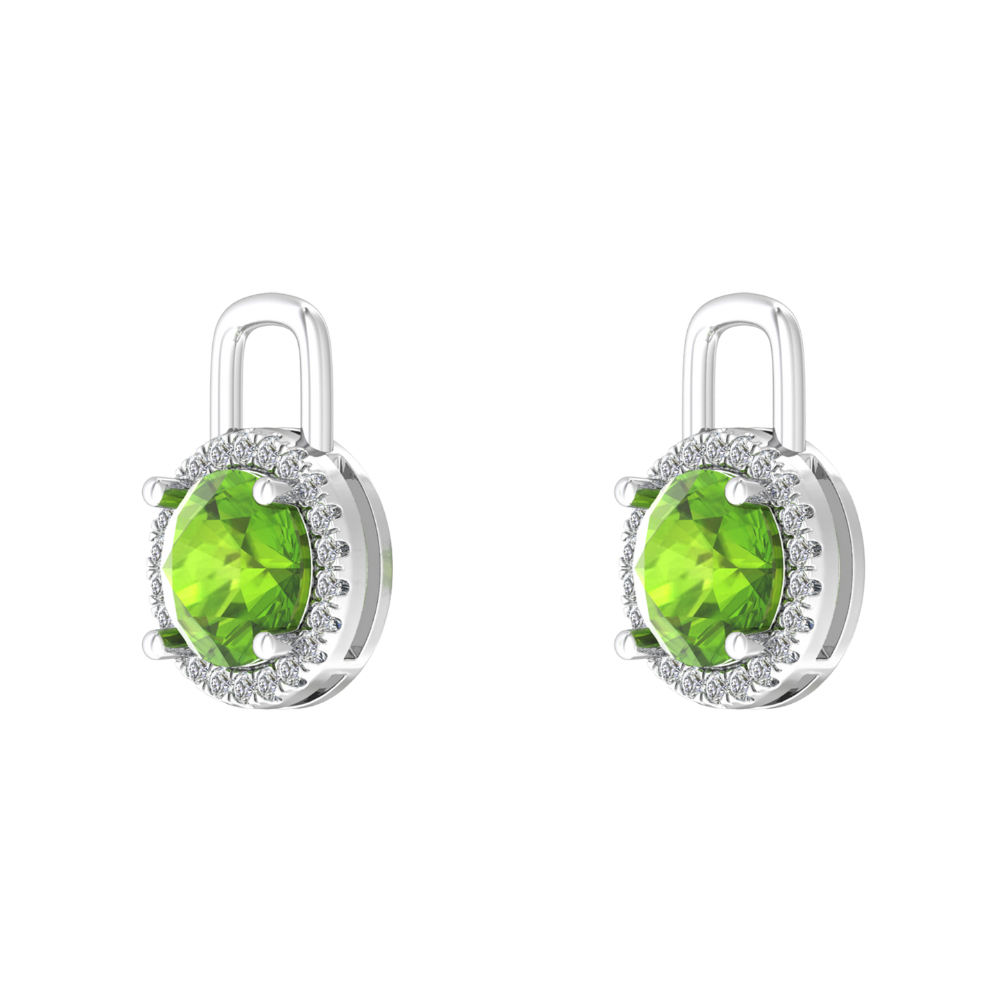 Nova diamond set earrings attachments set with a round Peridot Gardiner Brothers