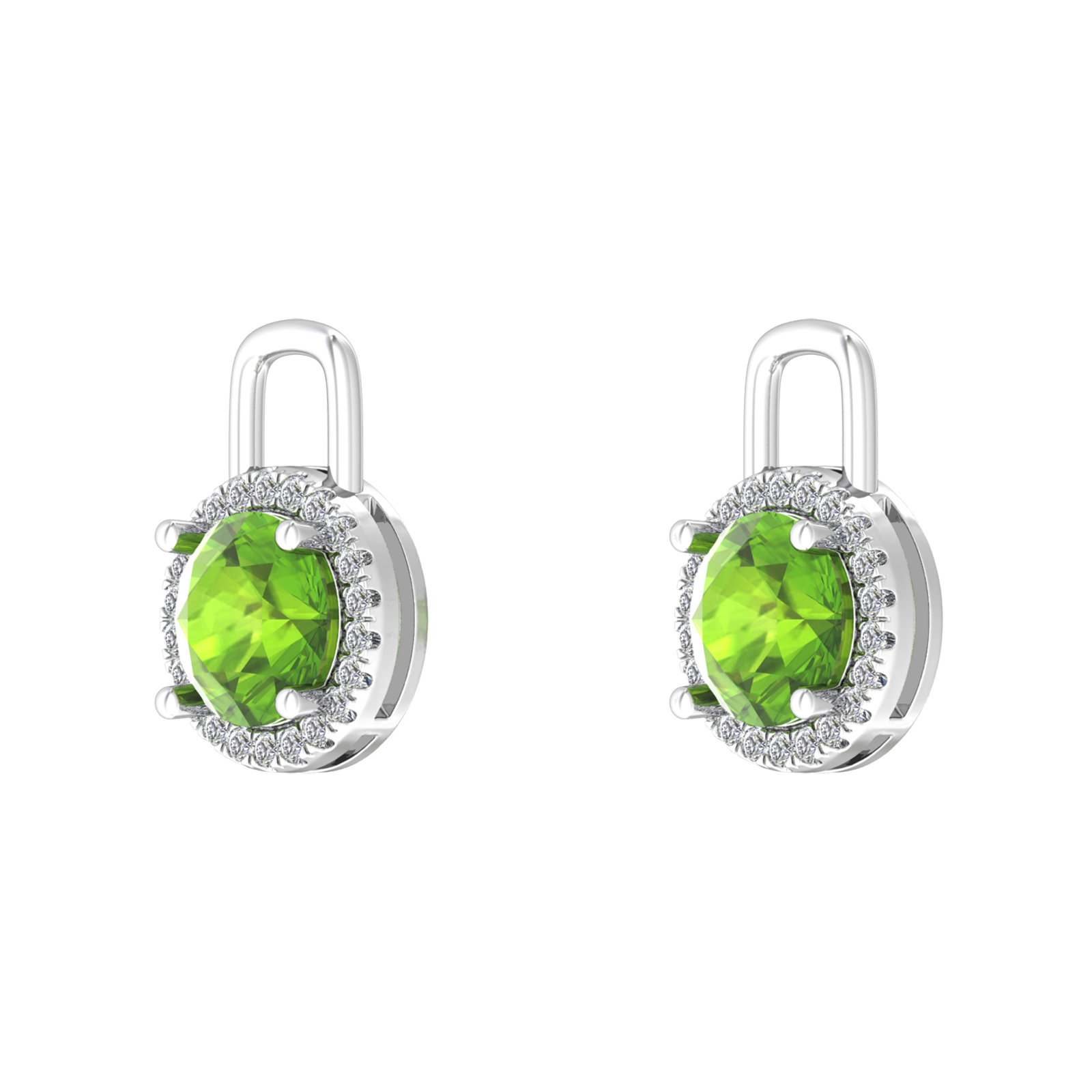Nova diamond set earrings attachments set with a round Peridot Gardiner Brothers