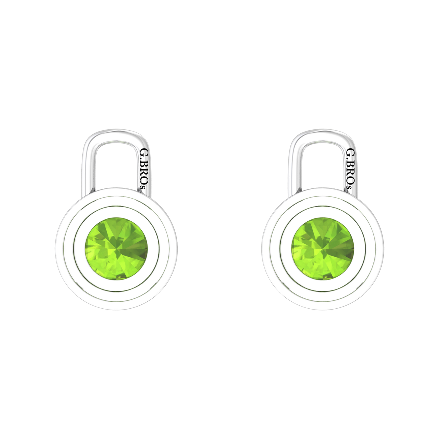 Nova diamond set earrings attachments set with a round Peridot Gardiner Brothers