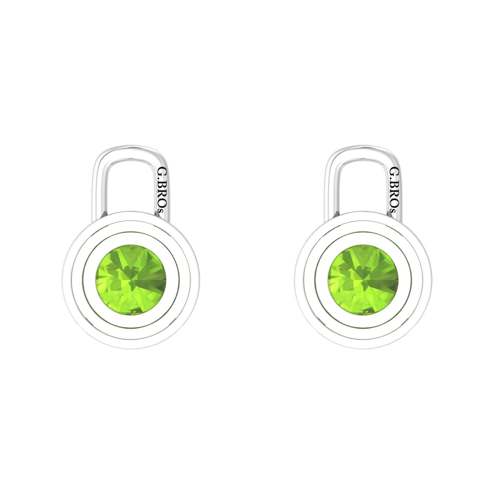 Nova diamond set earrings attachments set with a round Peridot Gardiner Brothers