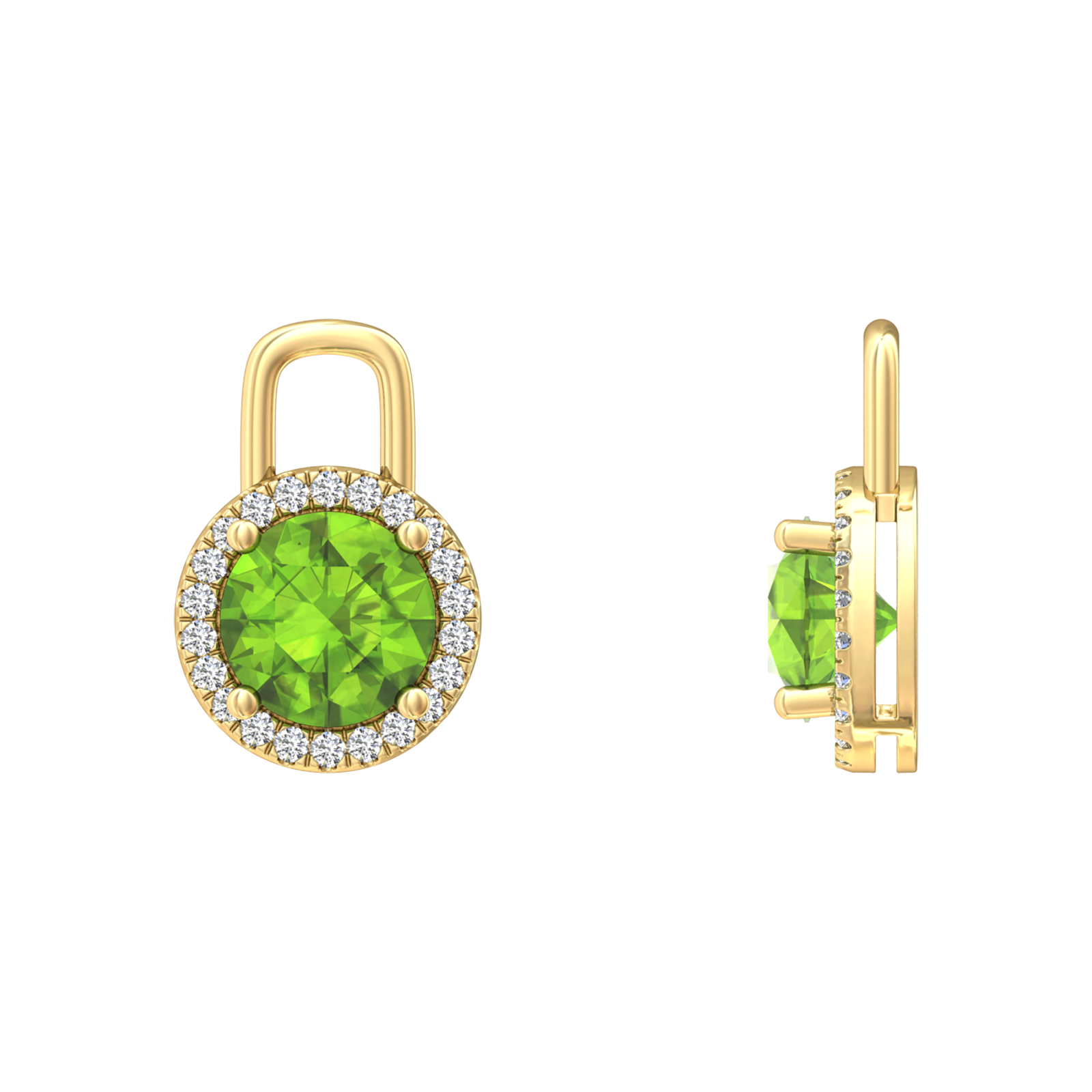 Nova diamond set earrings attachments set with a round Peridot Gardiner Brothers
