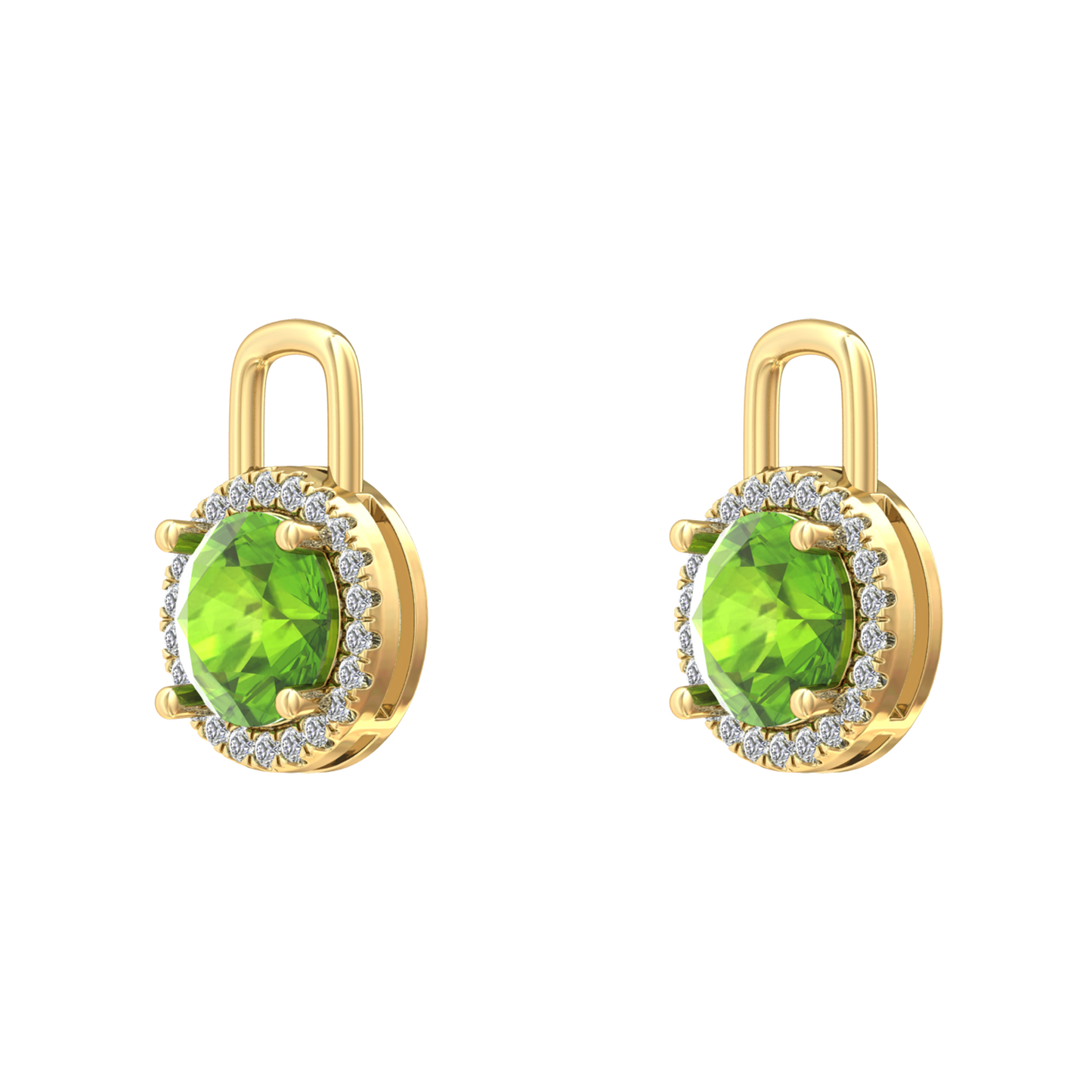 Nova diamond set earrings attachments set with a round Peridot Gardiner Brothers