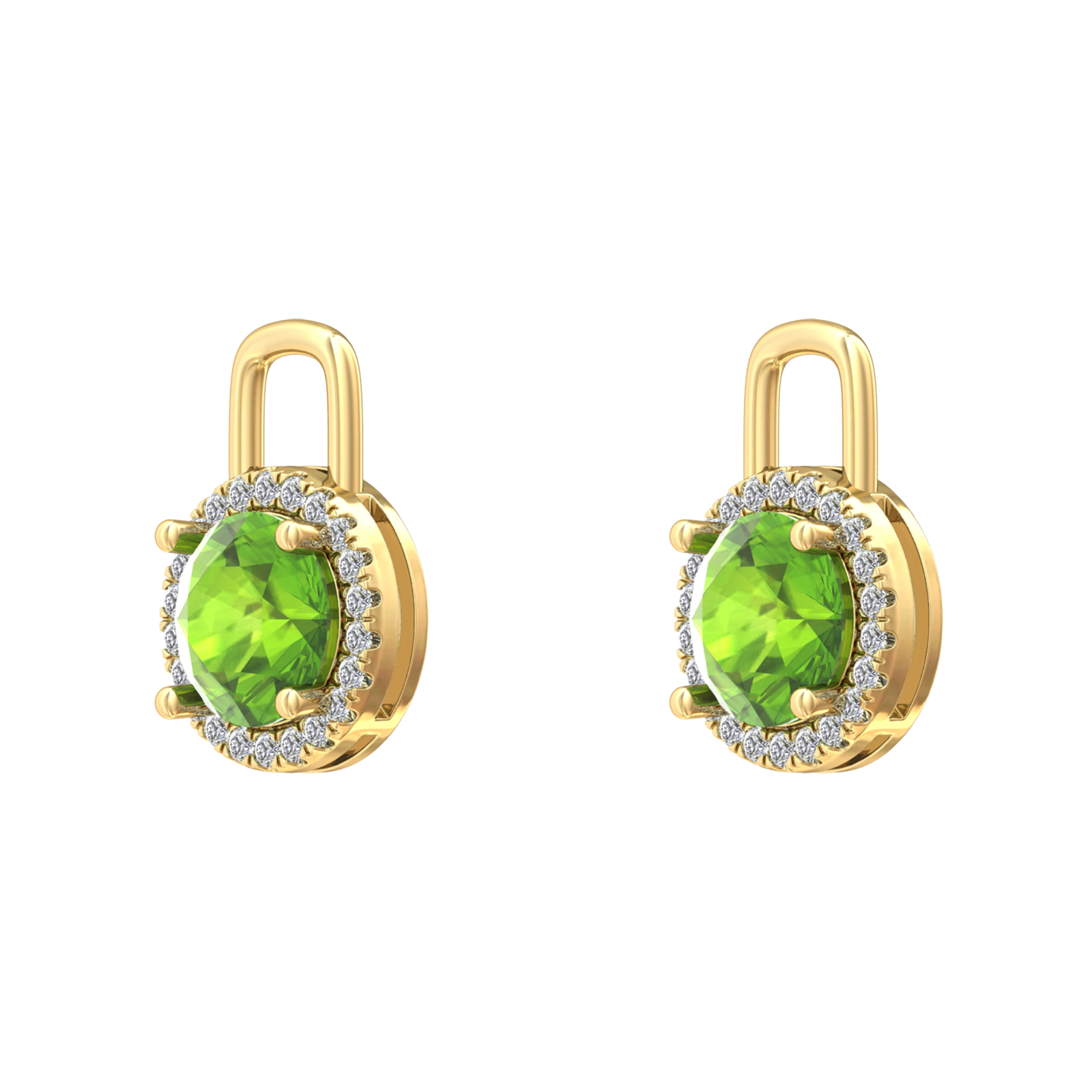 Nova diamond set earrings attachments set with a round Peridot Gardiner Brothers